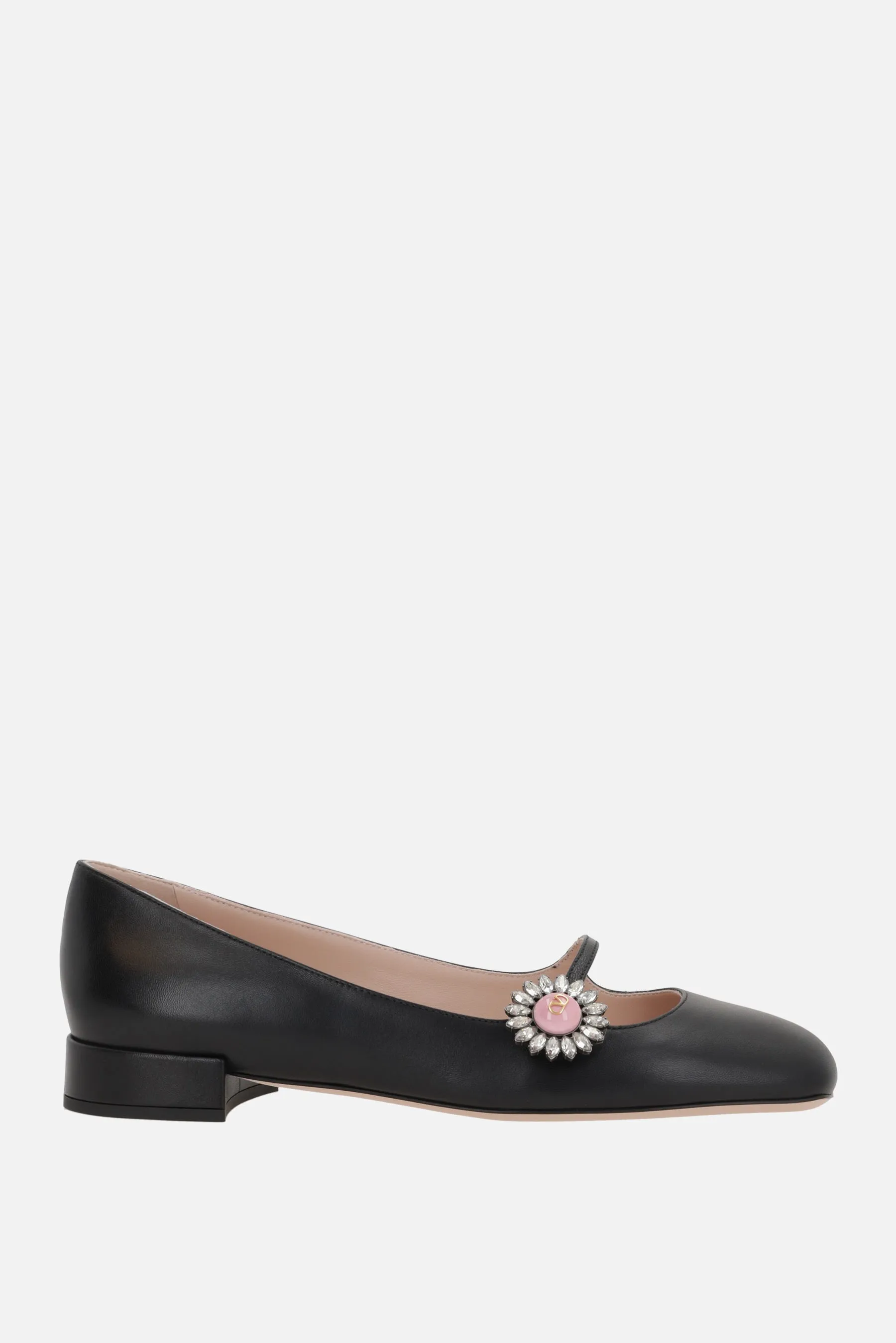 Square-Toe Smooth Leather Mary-Jane Flats