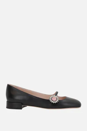 Square-Toe Smooth Leather Mary-Jane Flats