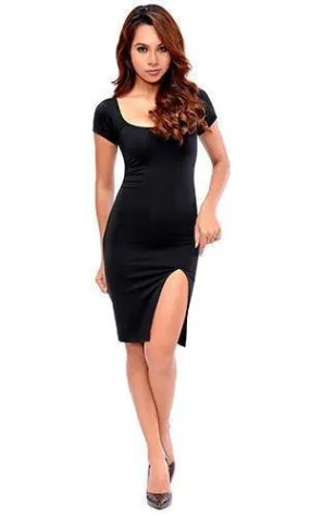 Squared Neckline Cocktail Black Dress