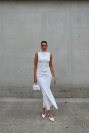 SUBOO JACQUI ROUCHED FRONT MAXI DRESS IN WHITE