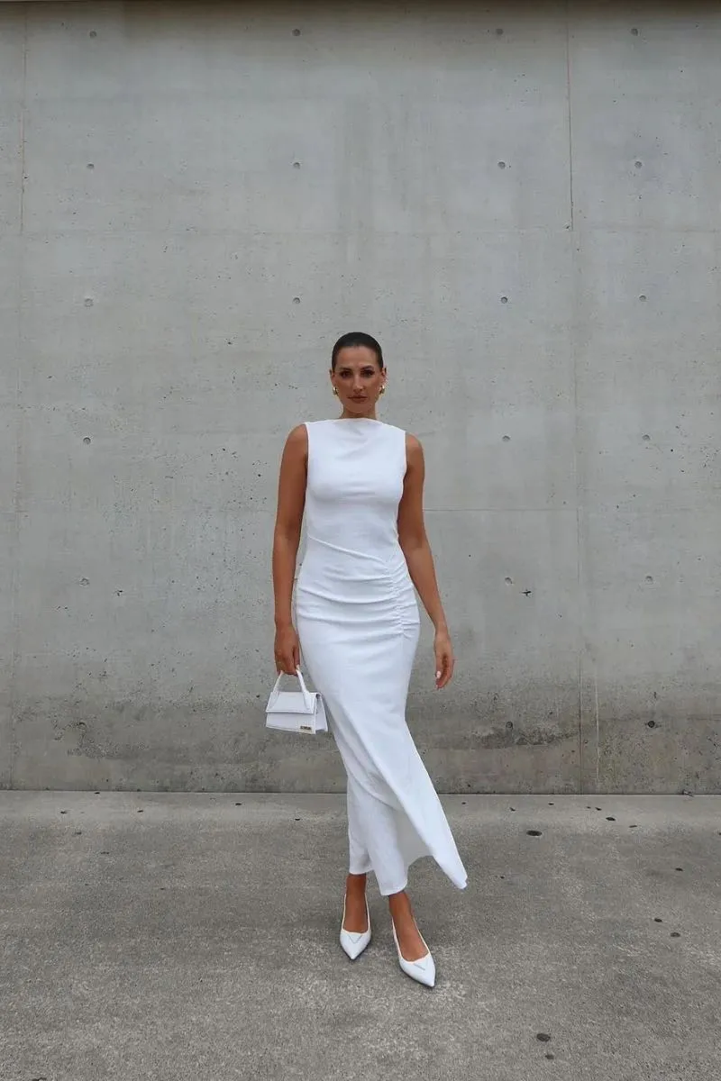 Suboo Jacqui Rouched Front Midi Dress - White