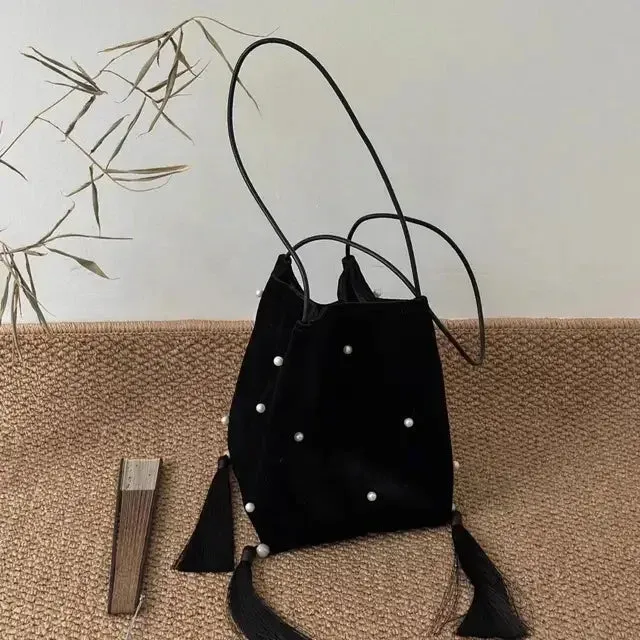 UAKISS  -  Sweet Y2k Aesthetic Tassel Pearl Shoulder Bags Luxury Design All Match Chic Handbags Women Elegant Fashion Underarm Bag Trendy