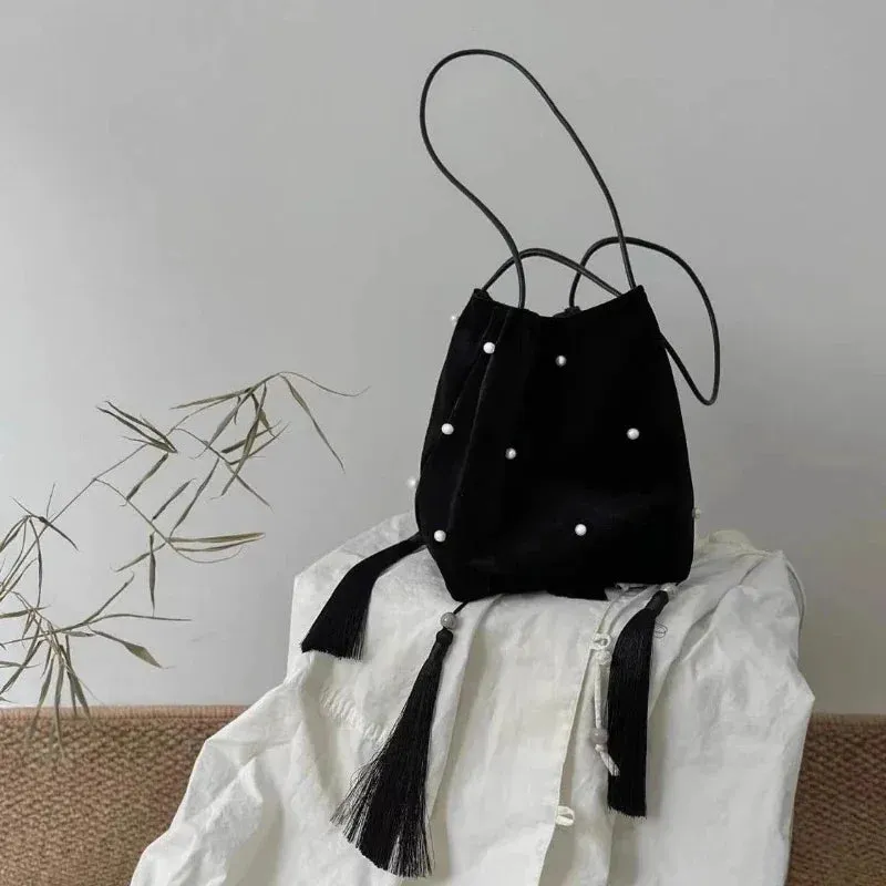 UAKISS  -  Sweet Y2k Aesthetic Tassel Pearl Shoulder Bags Luxury Design All Match Chic Handbags Women Elegant Fashion Underarm Bag Trendy