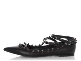 Valentino Black Rockstud Ankle Strap Flats