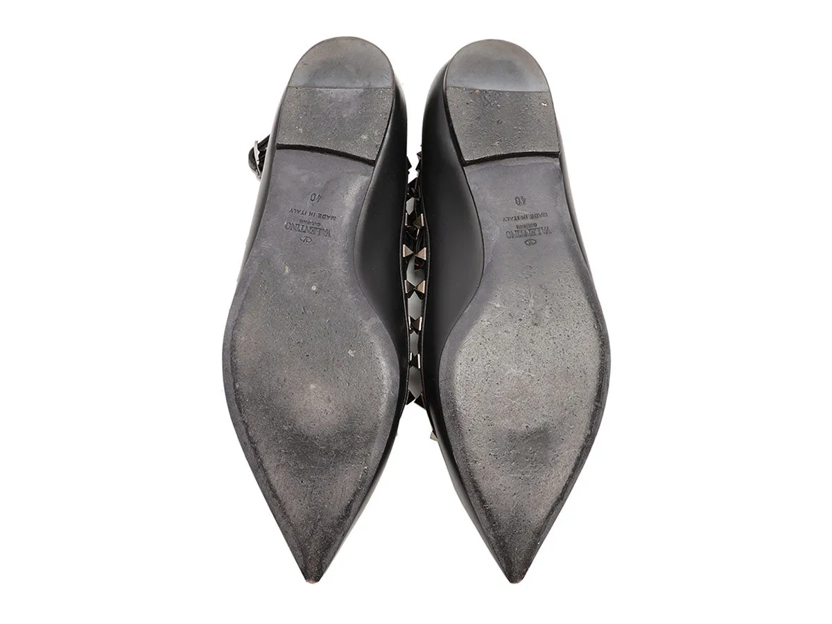Valentino Black Rockstud Ankle Strap Flats