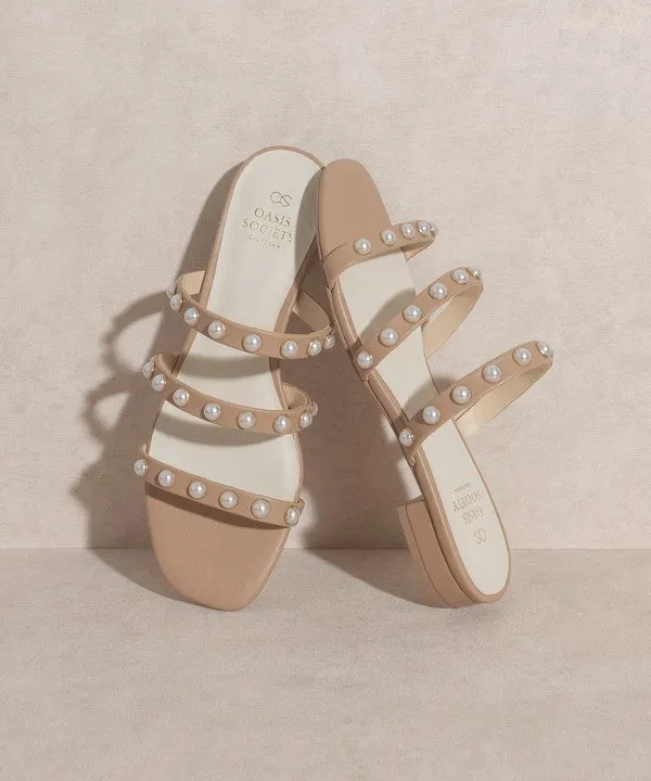 Valerie Pearl Strap Block SANDALS: Nude