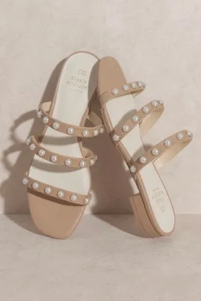 Valerie Pearl Strap Block SANDALS: Nude
