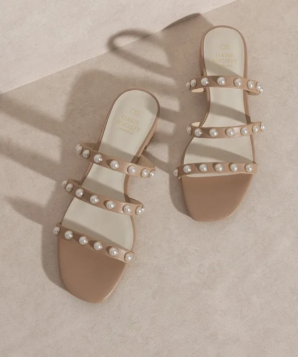 Valerie Pearl Strap Block SANDALS: Nude