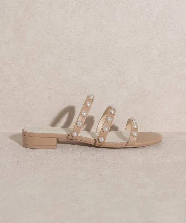 Valerie Pearl Strap Block SANDALS: Nude