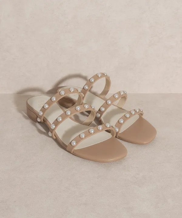 Valerie Pearl Strap Block SANDALS: Nude