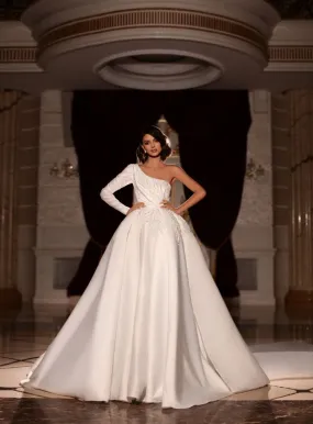 Violet  Elegant One Sleeve White Wedding Dress