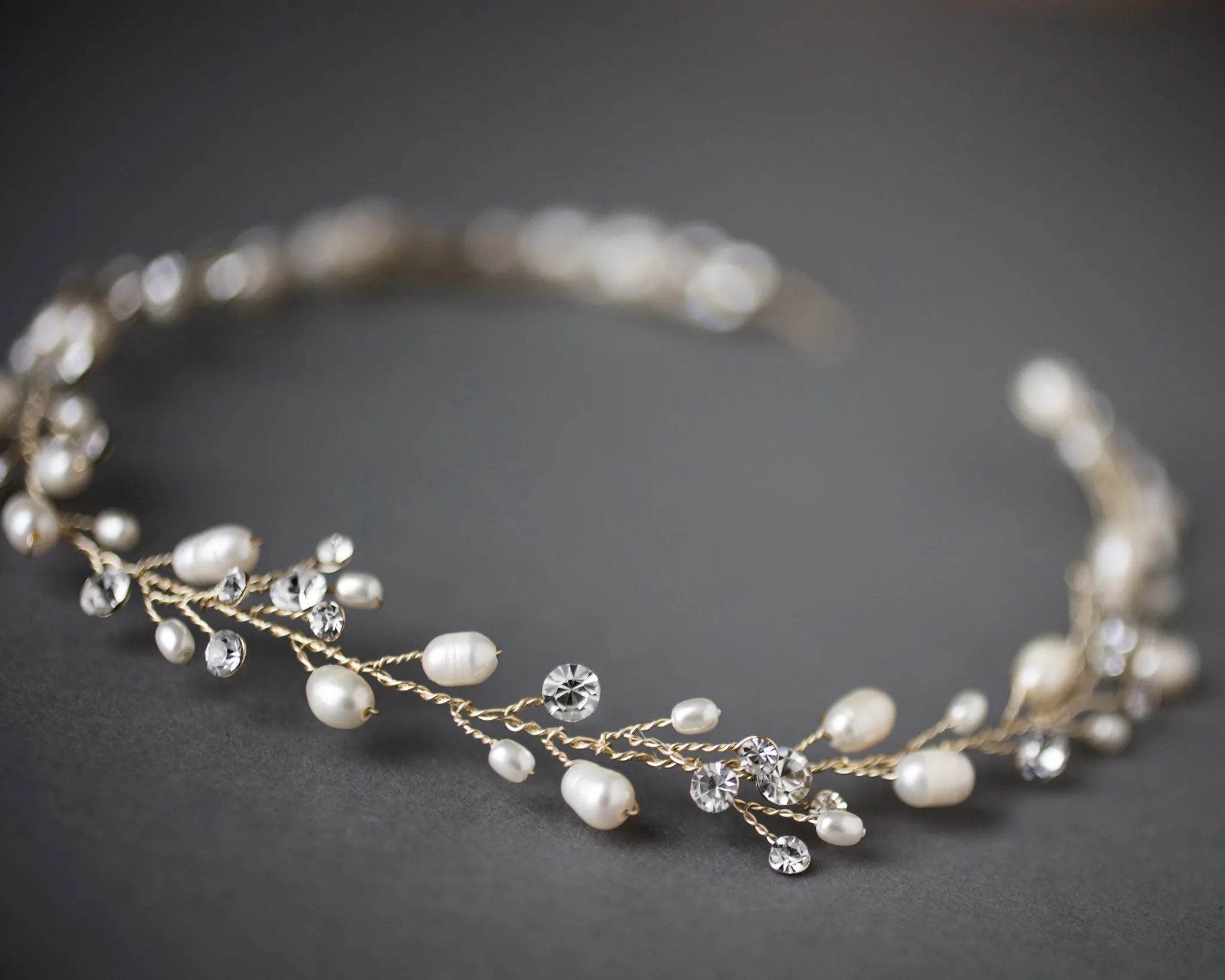 Wedding Hair Vine Headband of Freshwater Pearls and Rhinestones