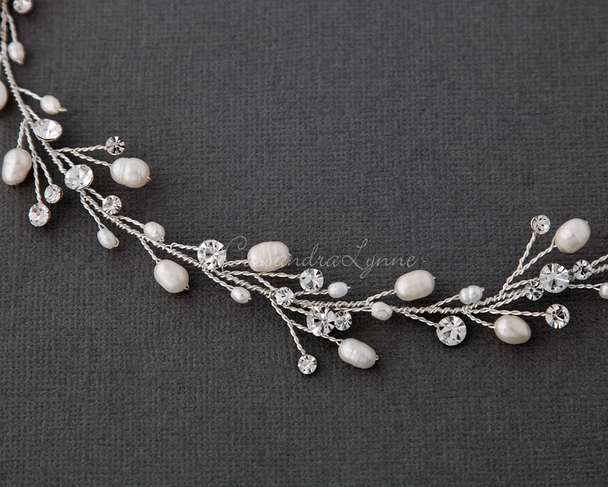 Wedding Hair Vine Headband of Freshwater Pearls and Rhinestones
