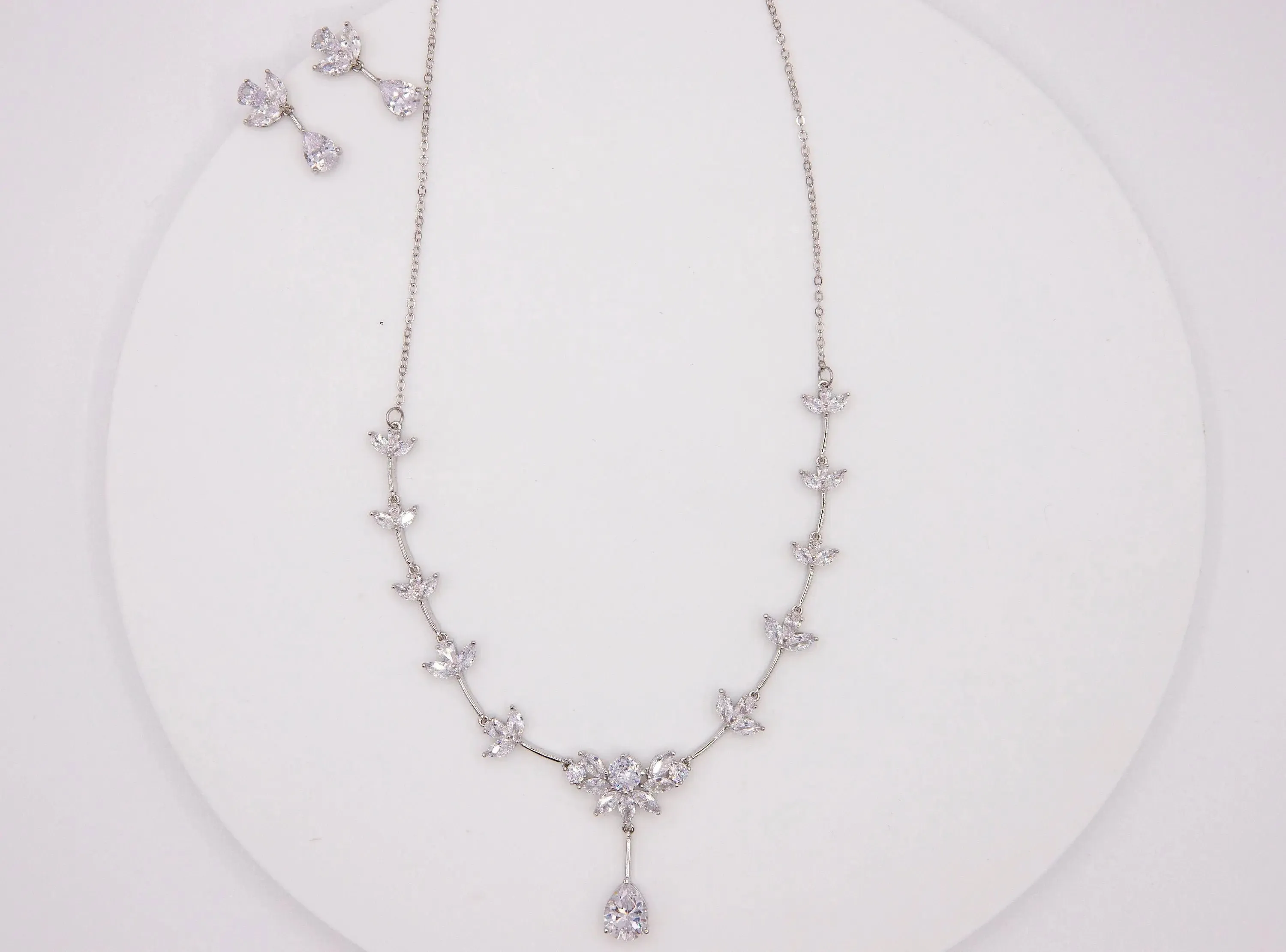 Wedding Jewelry Set | Crystal Necklace   Earrings - Silver