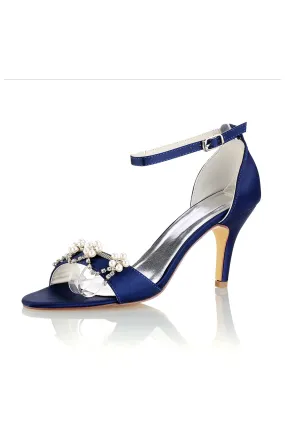 Wedding Shoes Sandals Pump Stiletto Heel Satin With Buckle And Imitation Pearl
