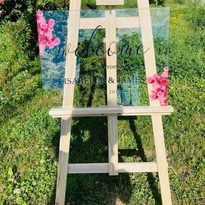 Wedding Welcome Sign, Floral Design Custom UV Print Glass Wedding Sign