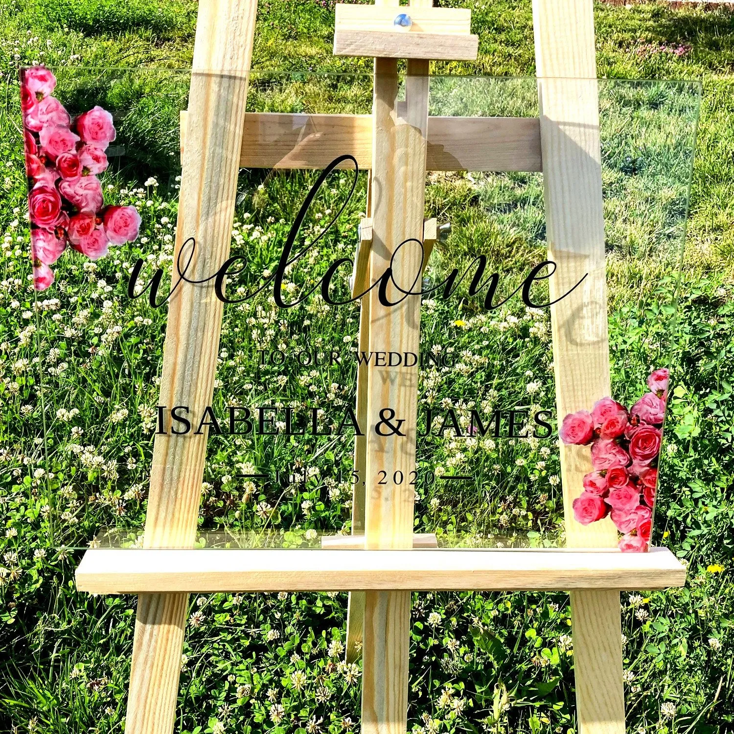 Wedding Welcome Sign, Floral Design Custom UV Print Glass Wedding Sign