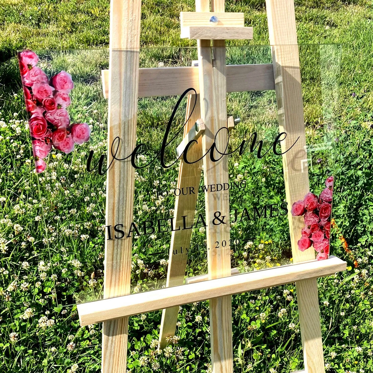 Wedding Welcome Sign, Floral Design Custom UV Print Glass Wedding Sign