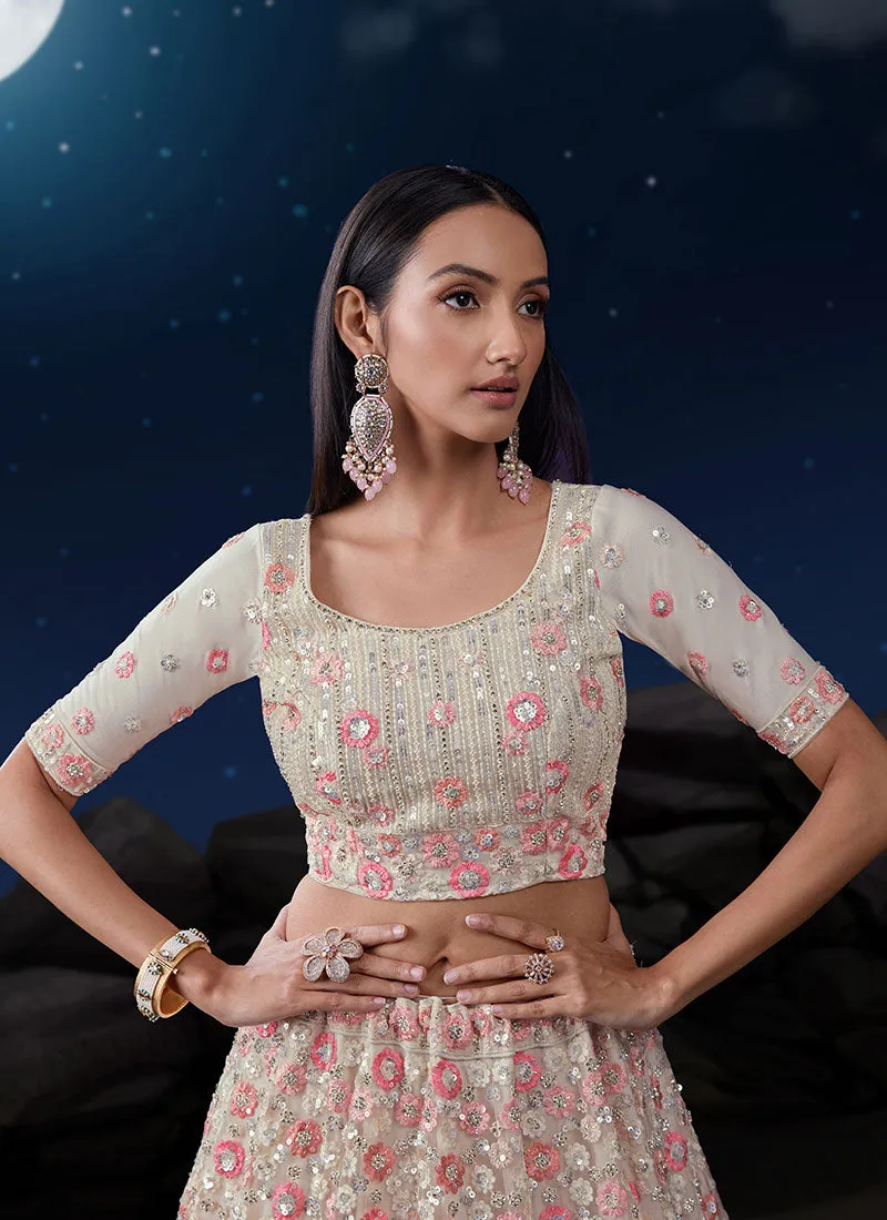 White And Pink Multi Embroidery Designer Wedding Lehenga Choli