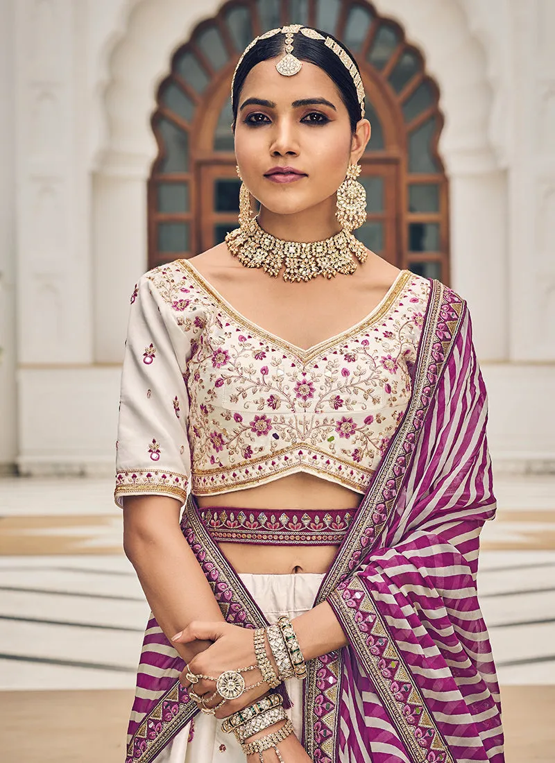 White And Purple Multi Embroidery Festive Lehenga Choli