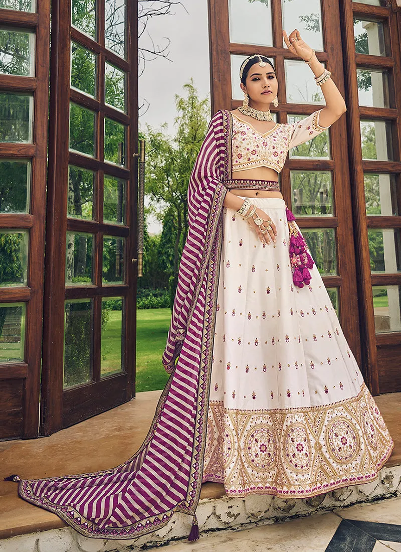 White And Purple Multi Embroidery Festive Lehenga Choli