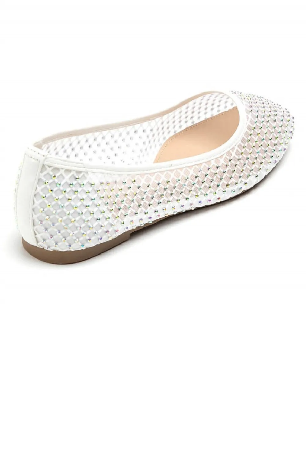 WHITE CRYSTAL EMBELLISHED FLAT BALLERINA SHOES