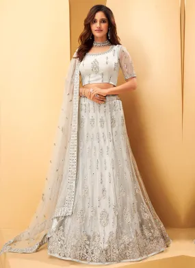 White Mirror Work Embroidered Wedding Lehenga Choli