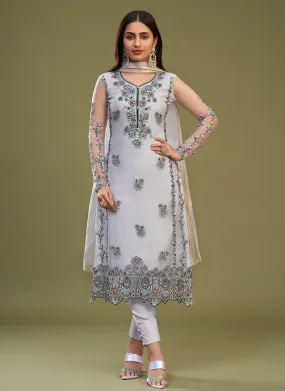 White Multi Embroidery Bridesmaid Pant Style Suit