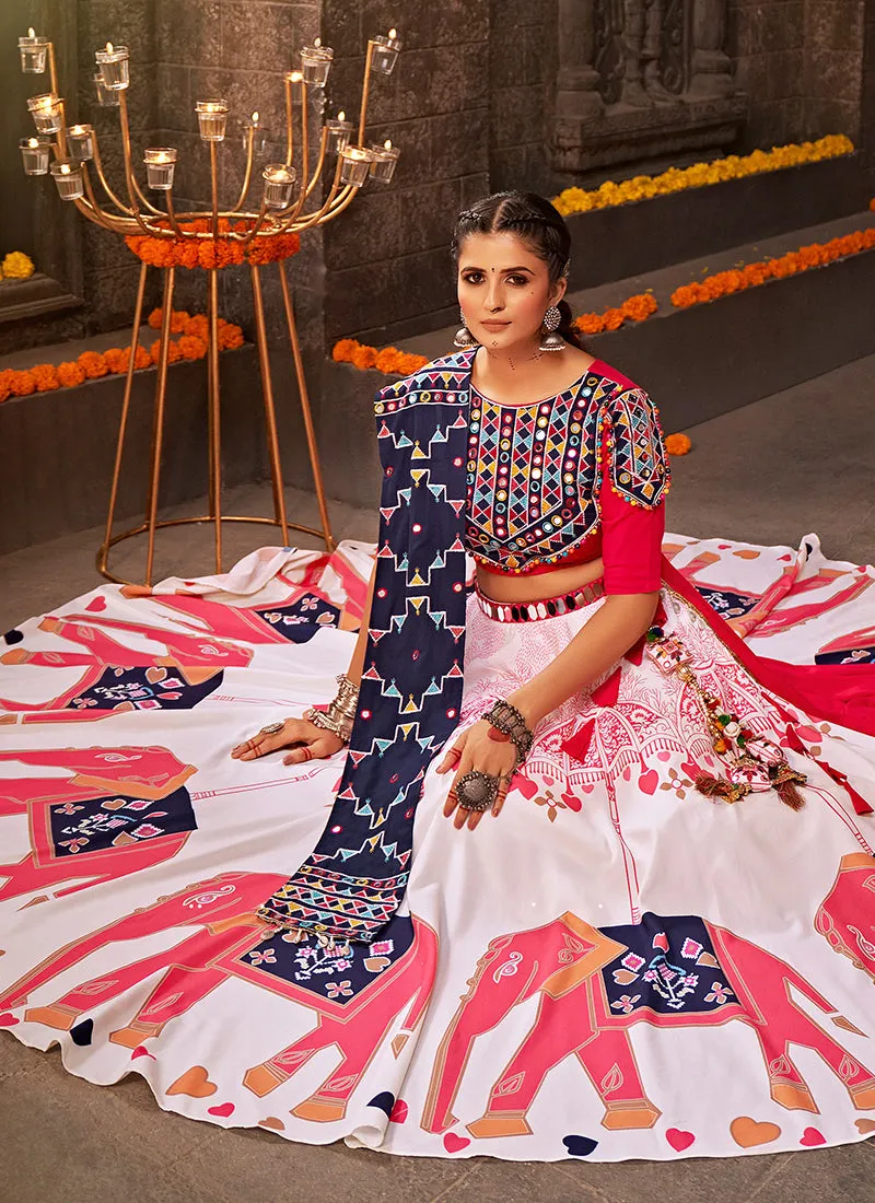 White Multi Kutchi Embroidered Rajwadi Chaniya Choli