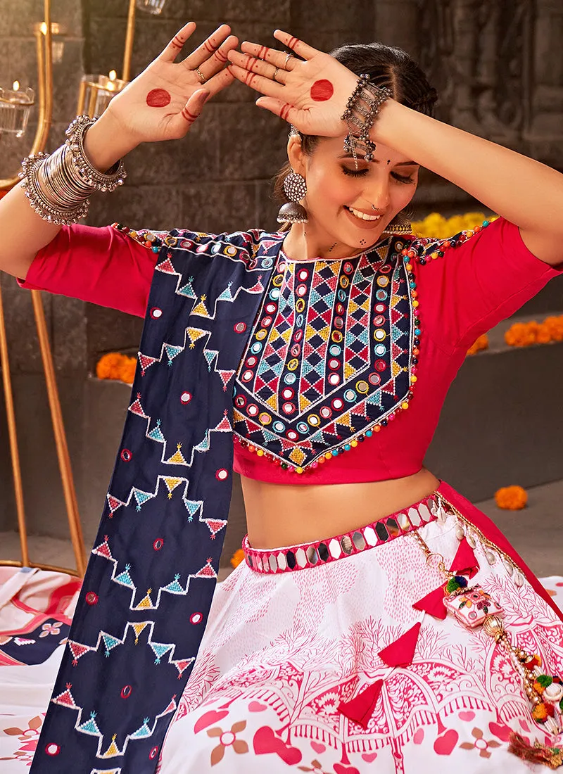 White Multi Kutchi Embroidered Rajwadi Chaniya Choli