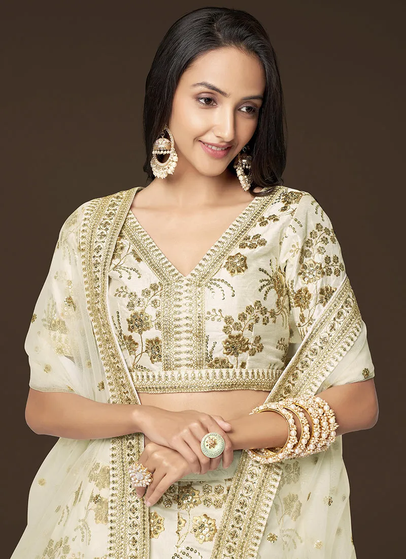 White Sequence Embroidery Festive Lehenga Choli