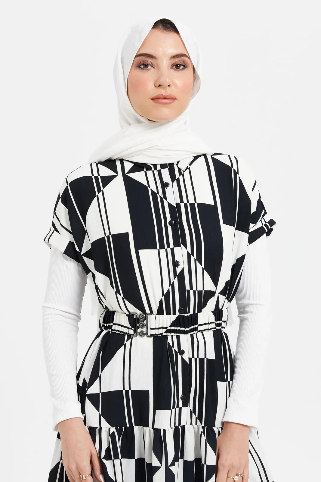 Women Black And White Printed Dress