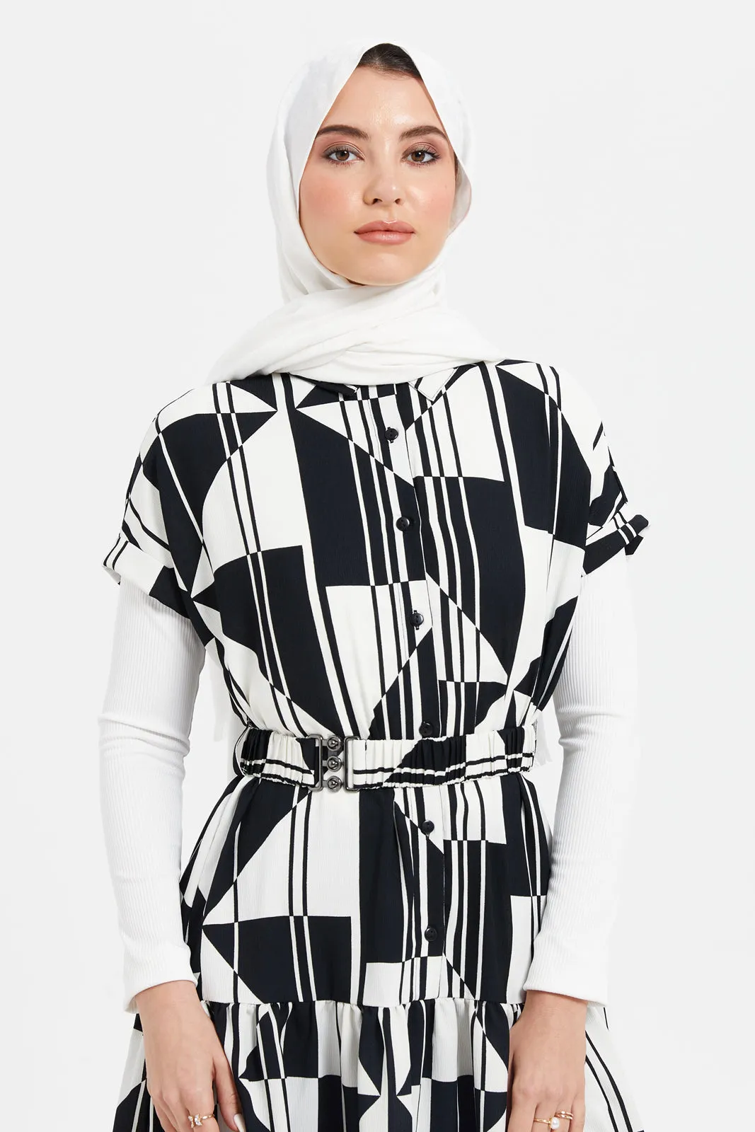 Women Black And White Printed Dress