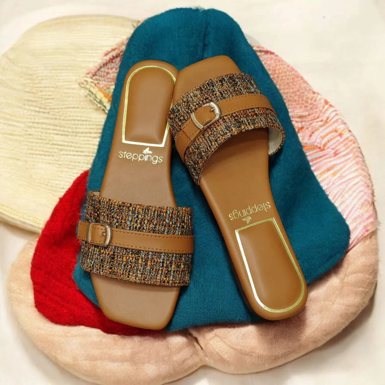 Women Stylishr Brown  Embellished Flat Sandals Brown