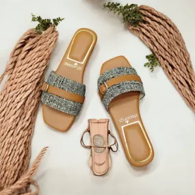 Women Stylishr Brown  Embellished Flat Sandals Grey