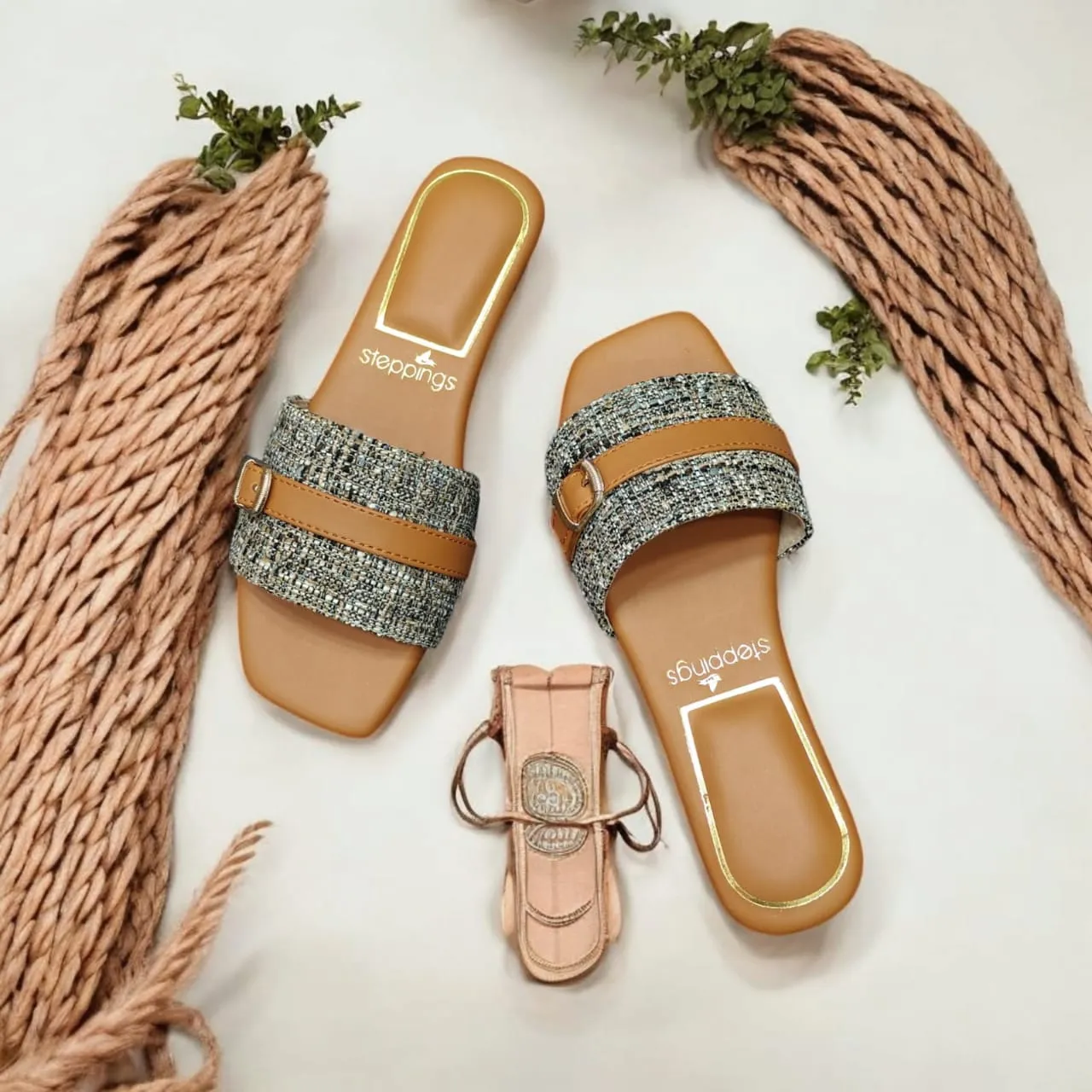 Women Stylishr Brown  Embellished Flat Sandals Grey