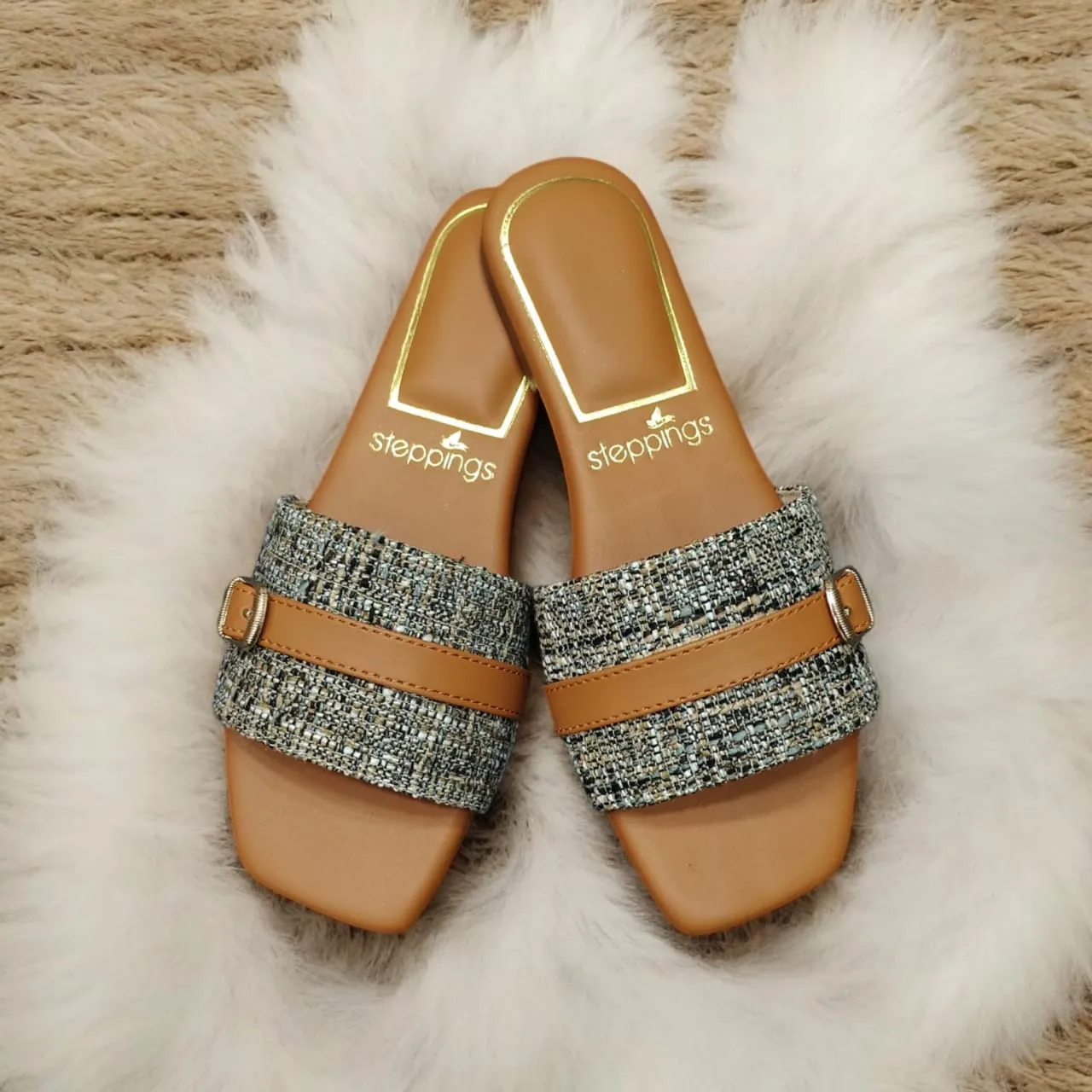 Women Stylishr Brown  Embellished Flat Sandals Grey