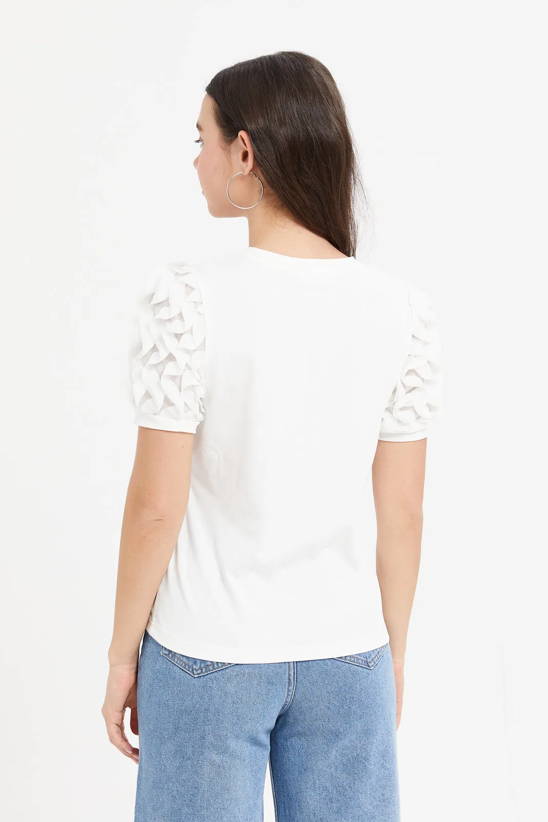 Women White Puff Sleeve Top
