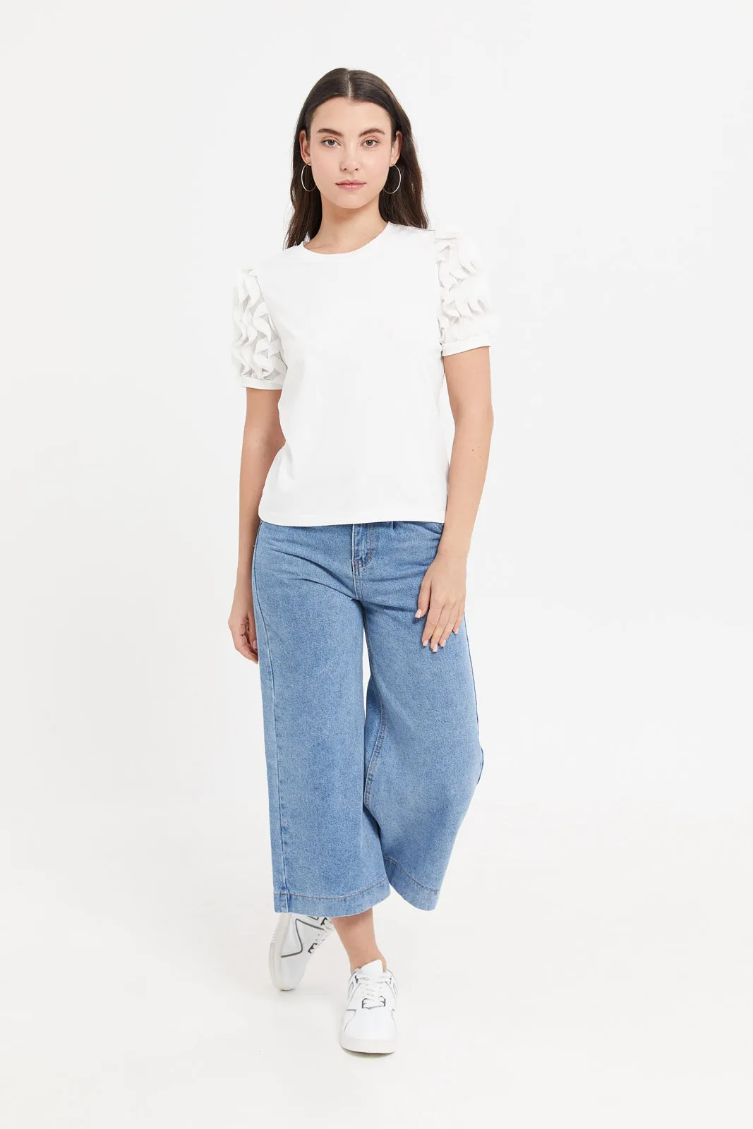 Women White Puff Sleeve Top