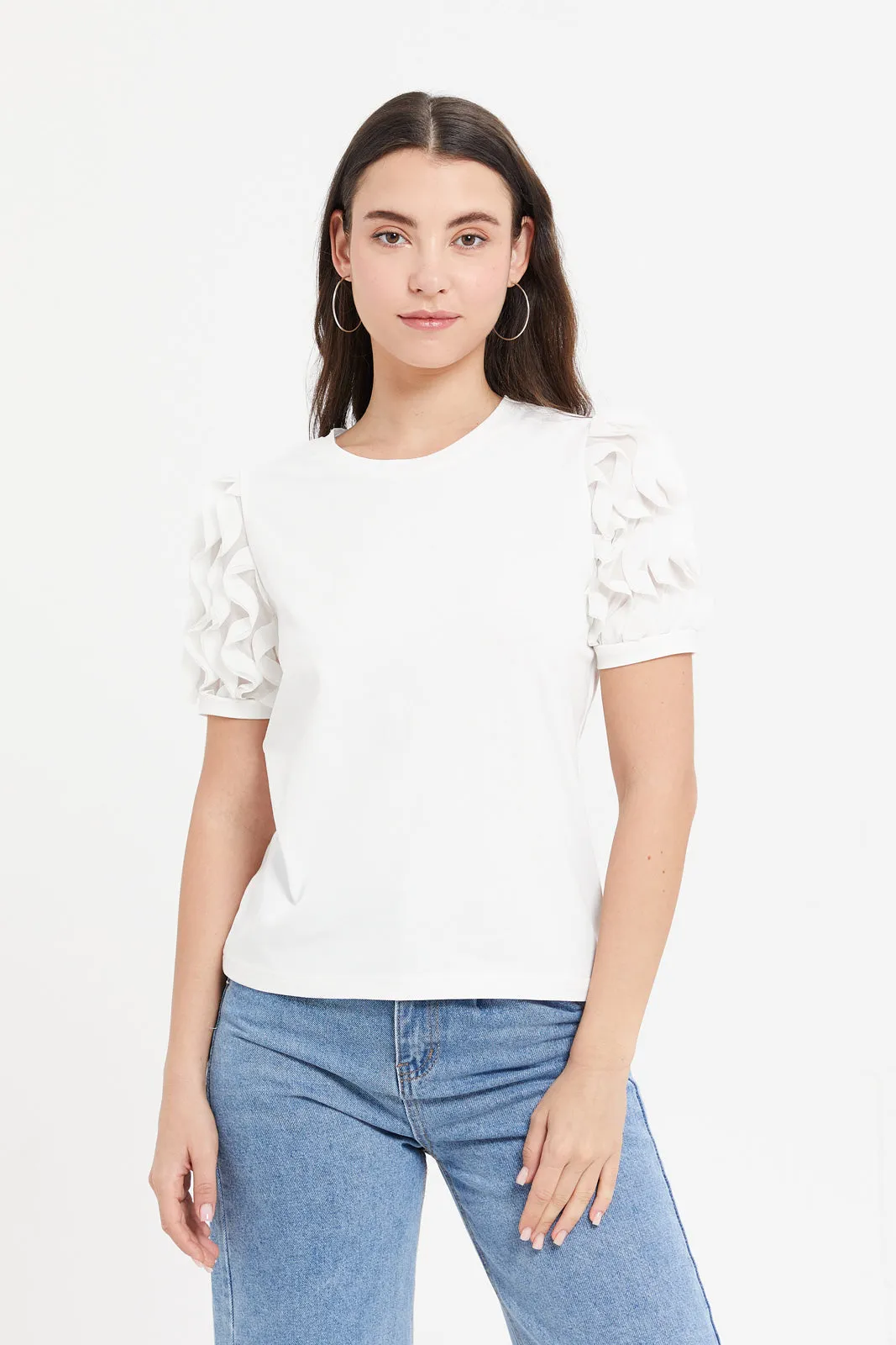 Women White Puff Sleeve Top