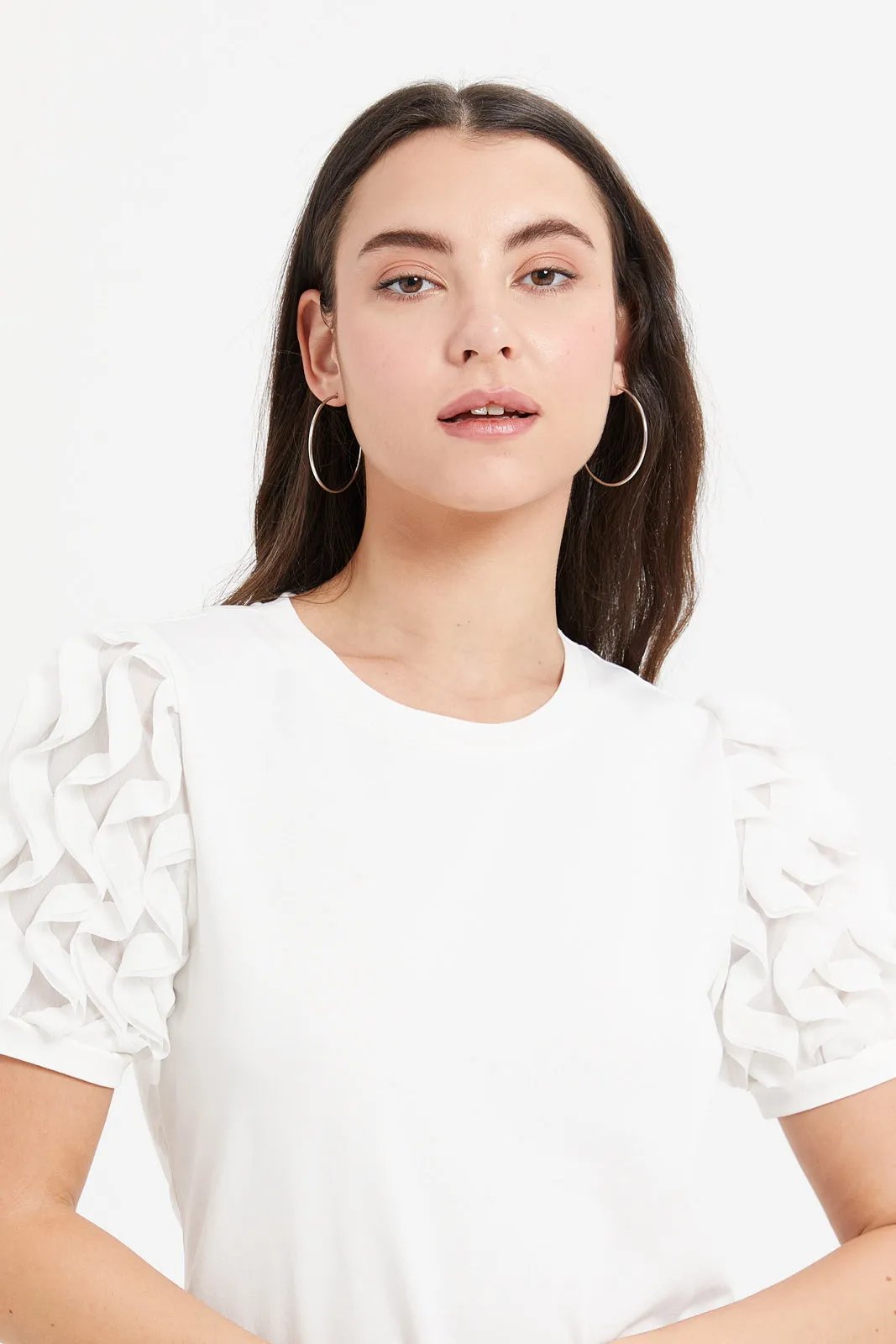 Women White Puff Sleeve Top