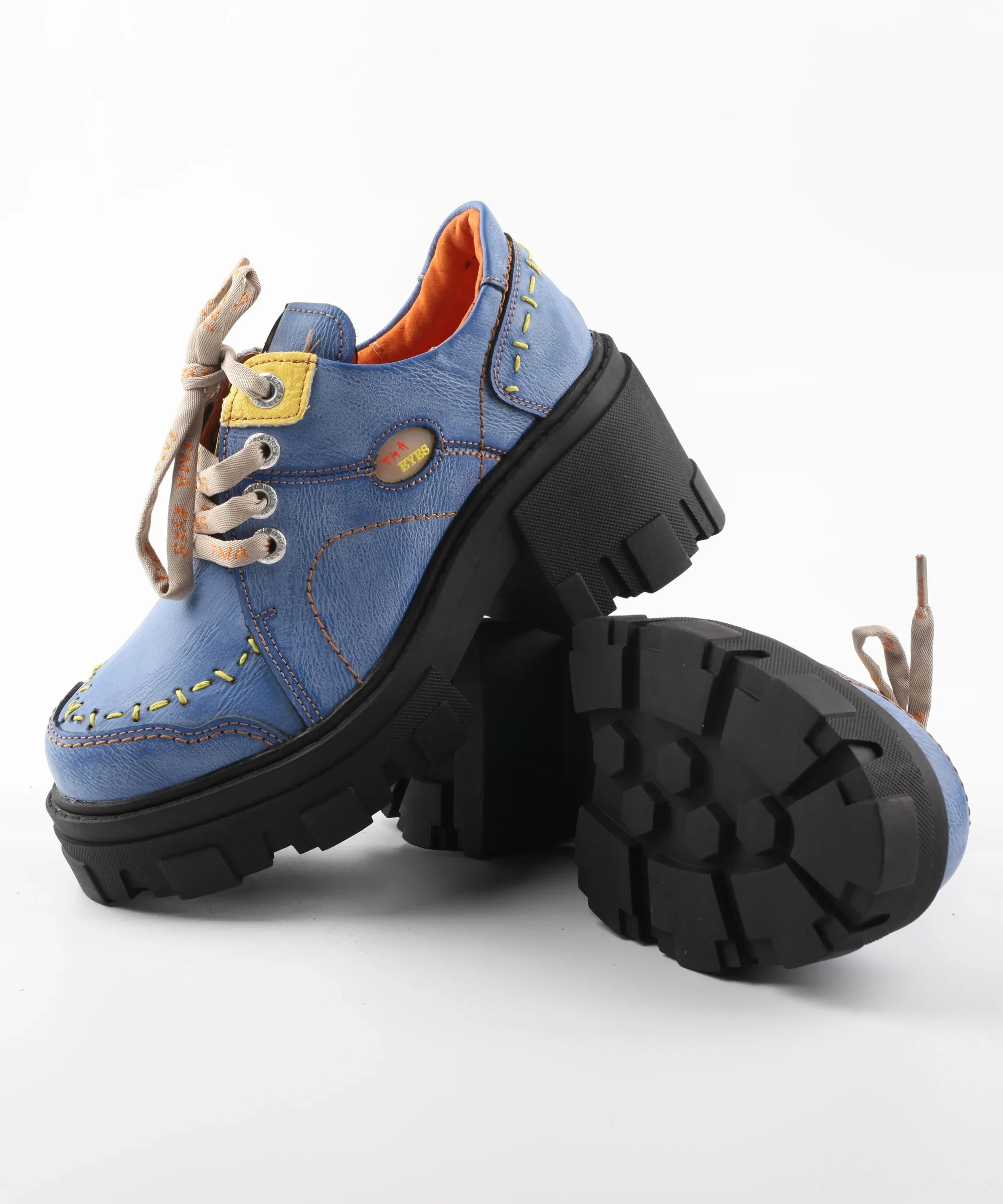 Women's Retro Hand-Stitched Lace Up Washed Leather Round Toe Levitators