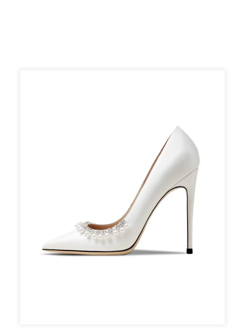 xiangtuibao New Spring Women For Fashion Pointed Toe Stiletto Pumps Sexy White String Bead Wedding Shoes High Heels Party Dress Shoes V