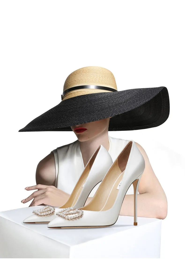 xiangtuibao New Spring Women For Fashion Pointed Toe Stiletto Pumps Sexy White String Bead Wedding Shoes High Heels Party Dress Shoes V