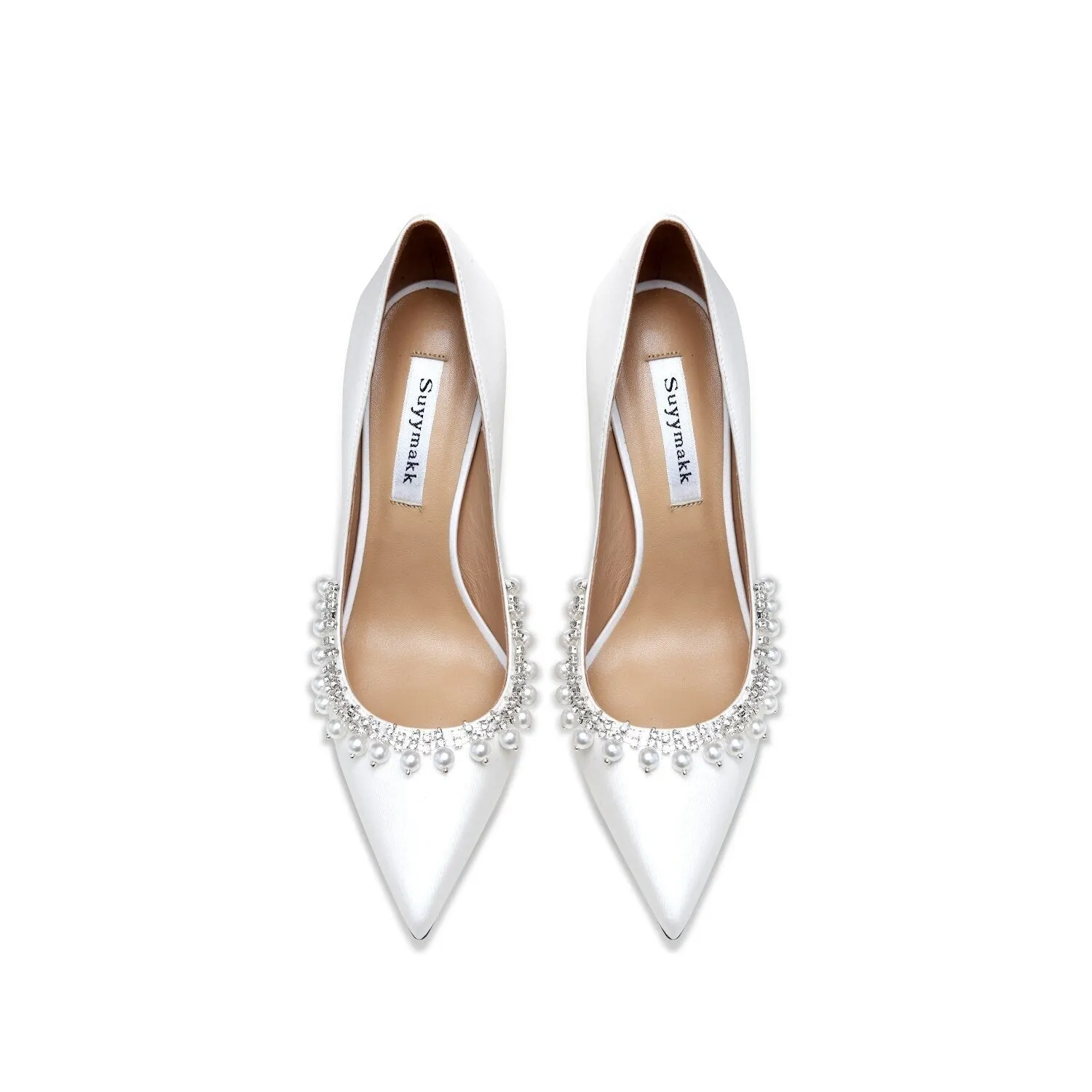 xiangtuibao New Spring Women For Fashion Pointed Toe Stiletto Pumps Sexy White String Bead Wedding Shoes High Heels Party Dress Shoes V