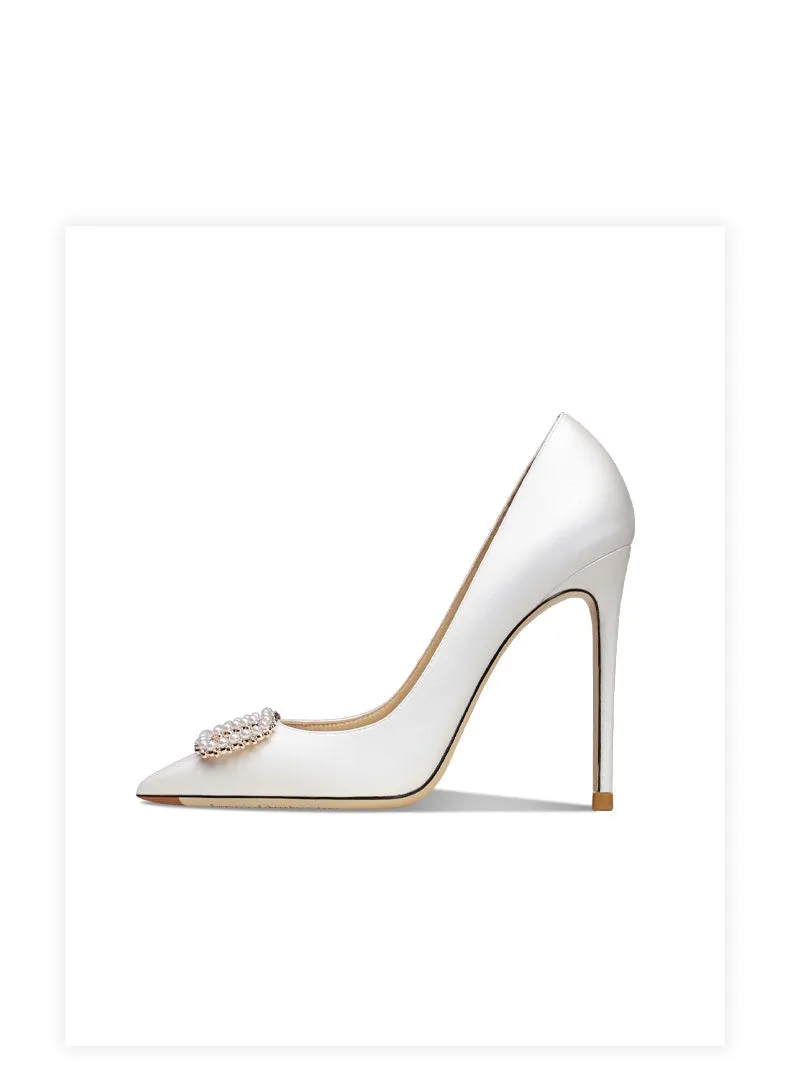 xiangtuibao New Spring Women For Fashion Pointed Toe Stiletto Pumps Sexy White String Bead Wedding Shoes High Heels Party Dress Shoes V