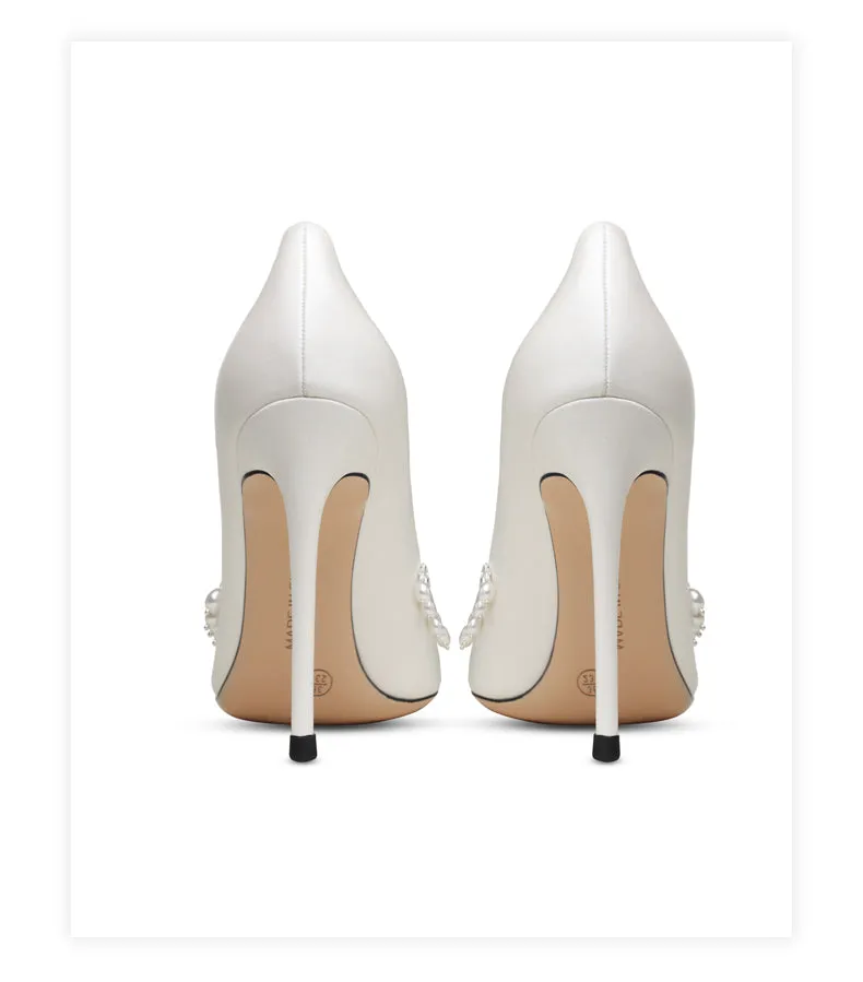xiangtuibao New Spring Women For Fashion Pointed Toe Stiletto Pumps Sexy White String Bead Wedding Shoes High Heels Party Dress Shoes V