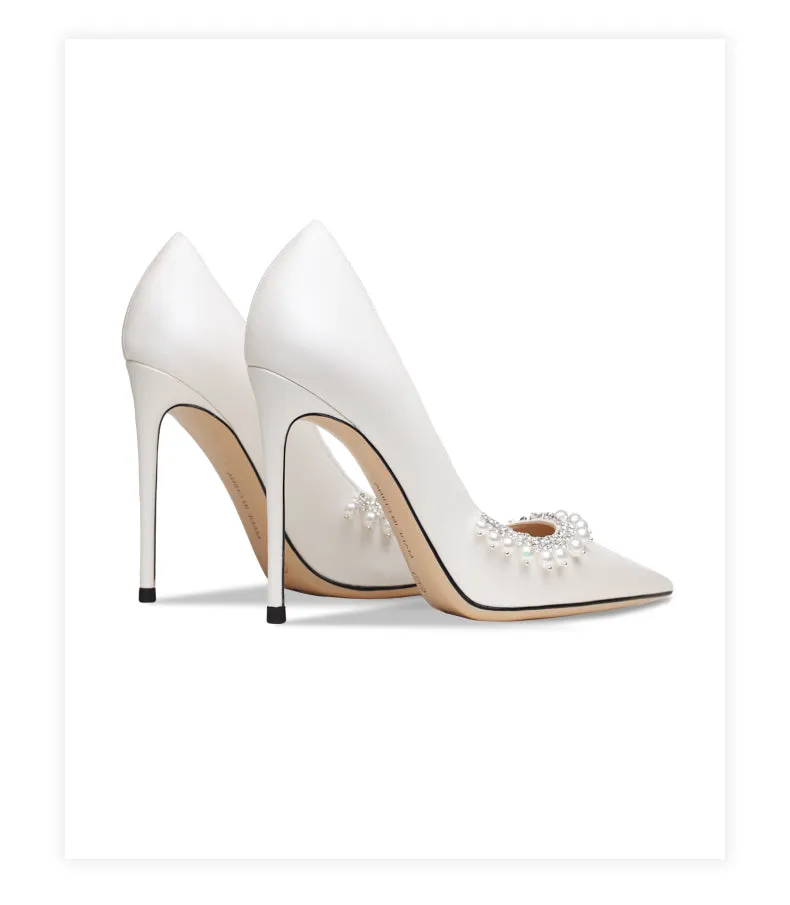 xiangtuibao New Spring Women For Fashion Pointed Toe Stiletto Pumps Sexy White String Bead Wedding Shoes High Heels Party Dress Shoes V