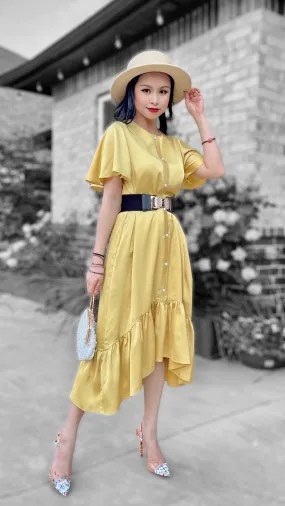 Yellow Ruffle High Low Tunic Dress