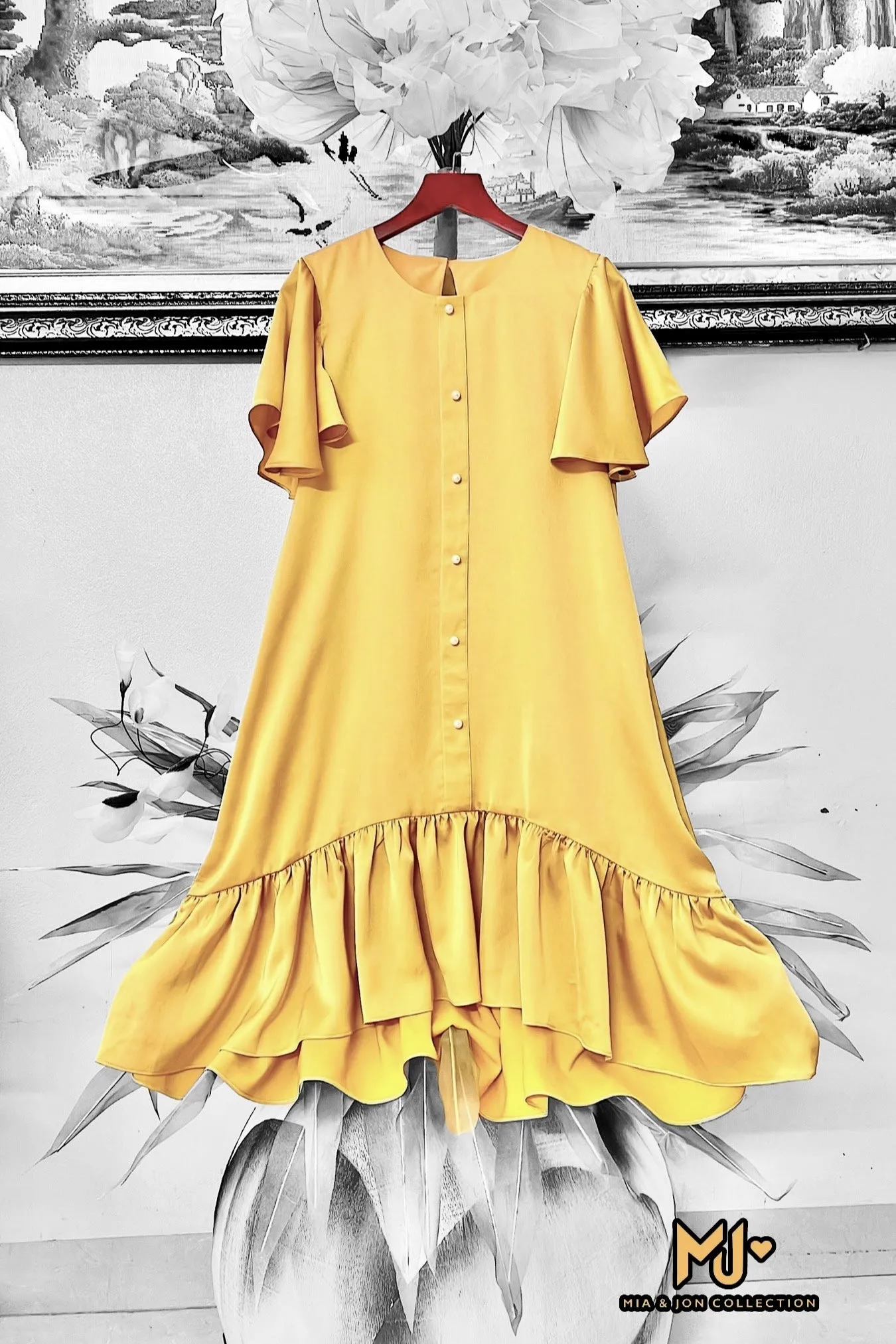 Yellow Ruffle High Low Tunic Dress